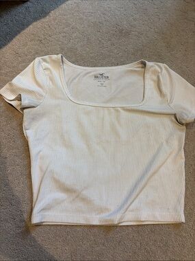 Hollister Women's White Ribbed Square-Neck Crop Top